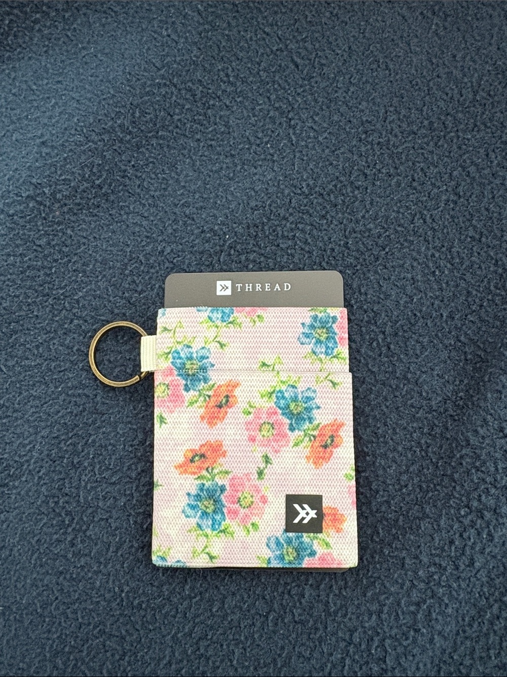 THREAD Floral Card Holder with Keyring - Pink Blue Green